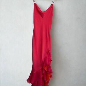 Chic Long Asymmetrical Pink and Orange Dress